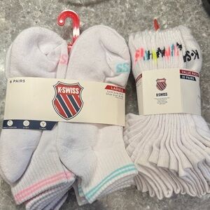 K-Swiss Women's White Ankle Socks with Colorful Stripes 16 pairs